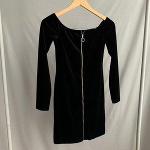 Black Velvet Off-the-Shoulder Mini Dress w/ Zipper